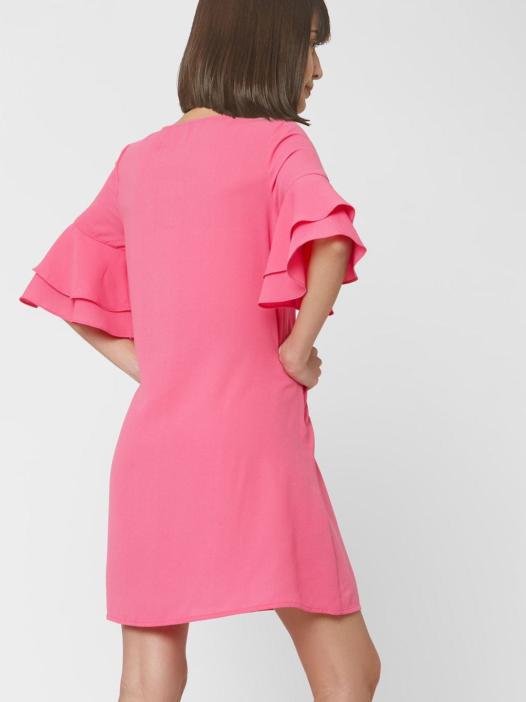 Buy Pink Flared Sleeves Shift Dress ...